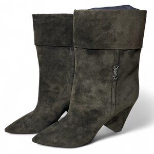 Saint Laurent Women's Liz 85 Luxor Suede Booties Sabble Brown EU 37.5 NIB